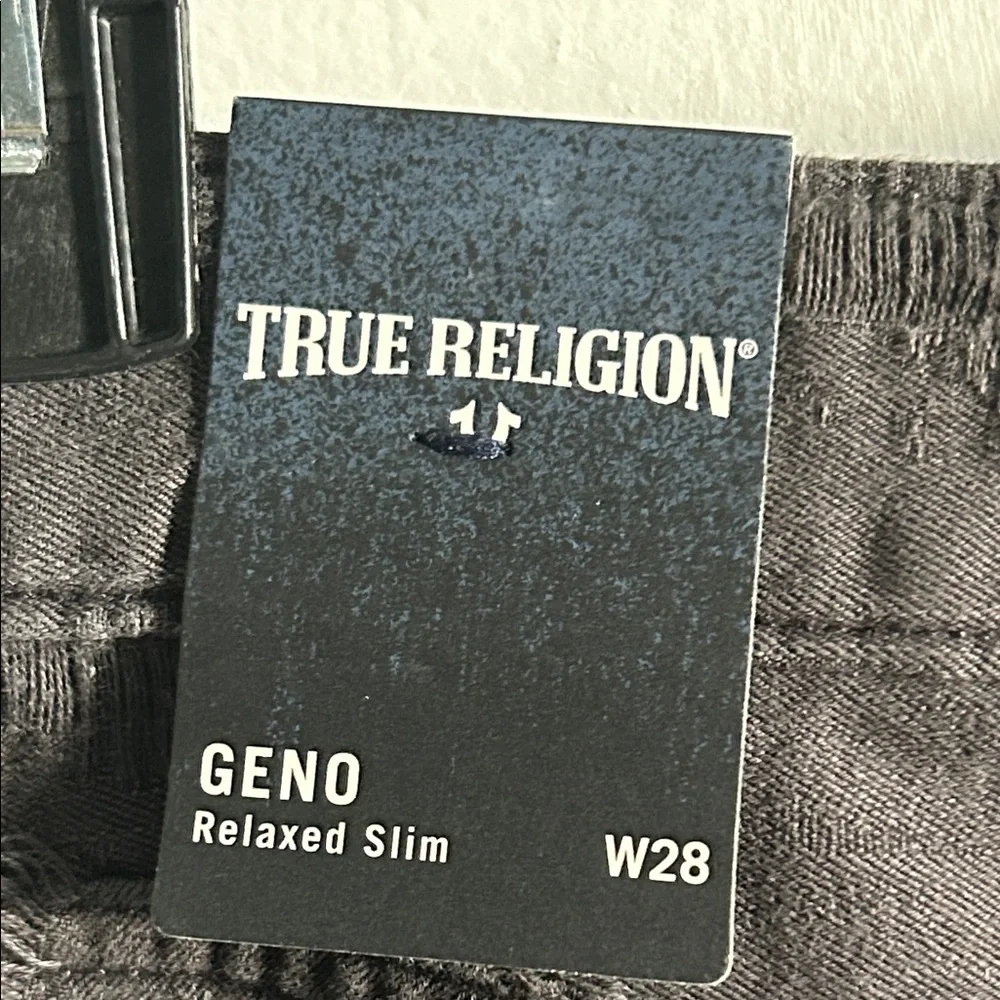 New True Religion Geno Relaxed Slim Fit All Over Faded Black Distressed Jeans